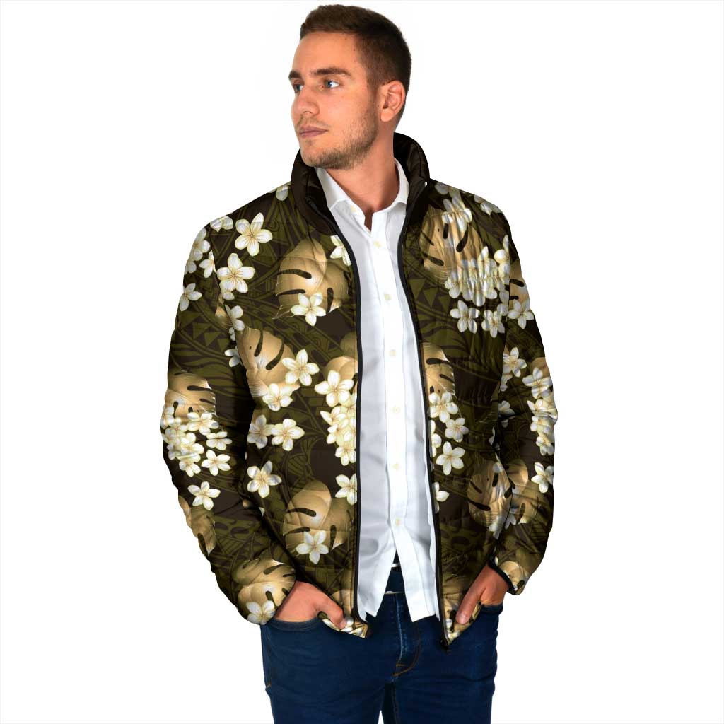 Gold Tropical Hawaii Padded Jacket Seamless Monstera Plumeria Hawaiian Pattern - Polynesian Pride