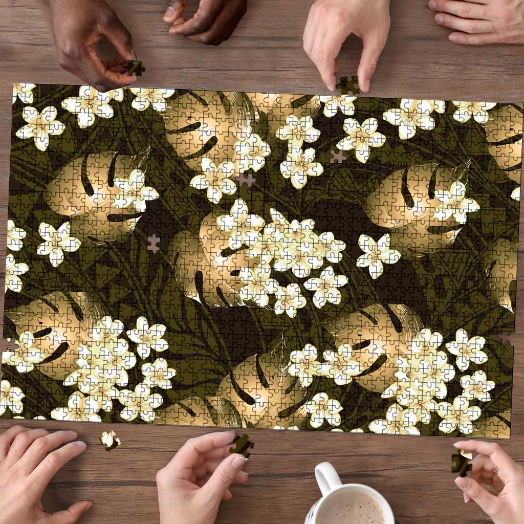 Gold Tropical Hawaii Puzzle Seamless Monstera Plumeria Hawaiian Pattern - Polynesian Pride