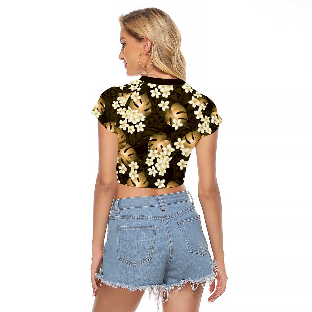 Gold Tropical Hawaii Raglan Cropped T Shirt Seamless Monstera Plumeria Hawaiian Pattern LT14 - Polynesian Pride