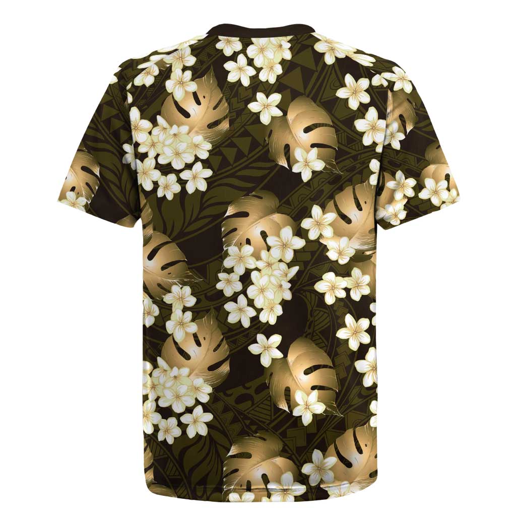 Gold Tropical Hawaii Rugby Jersey Seamless Monstera Plumeria Hawaiian Pattern - Polynesian Pride