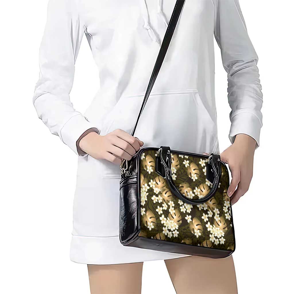 Gold Tropical Hawaii Shoulder Handbag Seamless Monstera Plumeria Hawaiian Pattern - Polynesian Pride
