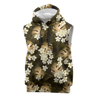 Gold Tropical Hawaii Sleeveless Hoodie Seamless Monstera Plumeria Hawaiian Pattern - Polynesian Pride