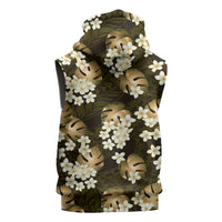 Gold Tropical Hawaii Sleeveless Hoodie Seamless Monstera Plumeria Hawaiian Pattern - Polynesian Pride