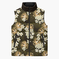 Gold Tropical Hawaii Sleeveless Puffer Jacket Seamless Monstera Plumeria Hawaiian Pattern - Polynesian Pride