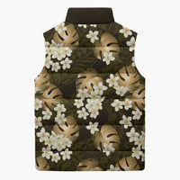 Gold Tropical Hawaii Sleeveless Puffer Jacket Seamless Monstera Plumeria Hawaiian Pattern - Polynesian Pride