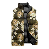 Gold Tropical Hawaii Sleeveless Puffer Jacket Seamless Monstera Plumeria Hawaiian Pattern - Polynesian Pride