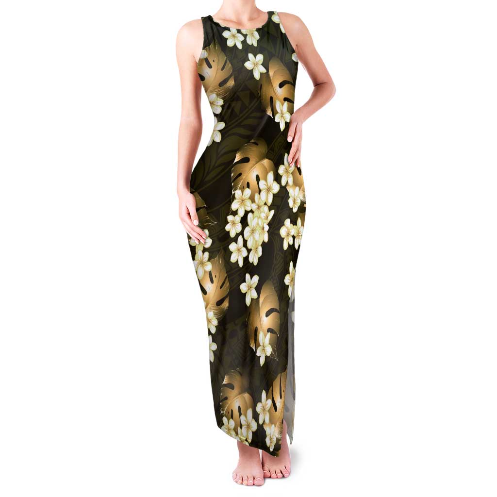 Gold Tropical Hawaii Tank Maxi Dress Seamless Monstera Plumeria Hawaiian Pattern LT14 Women Gold - Polynesian Pride
