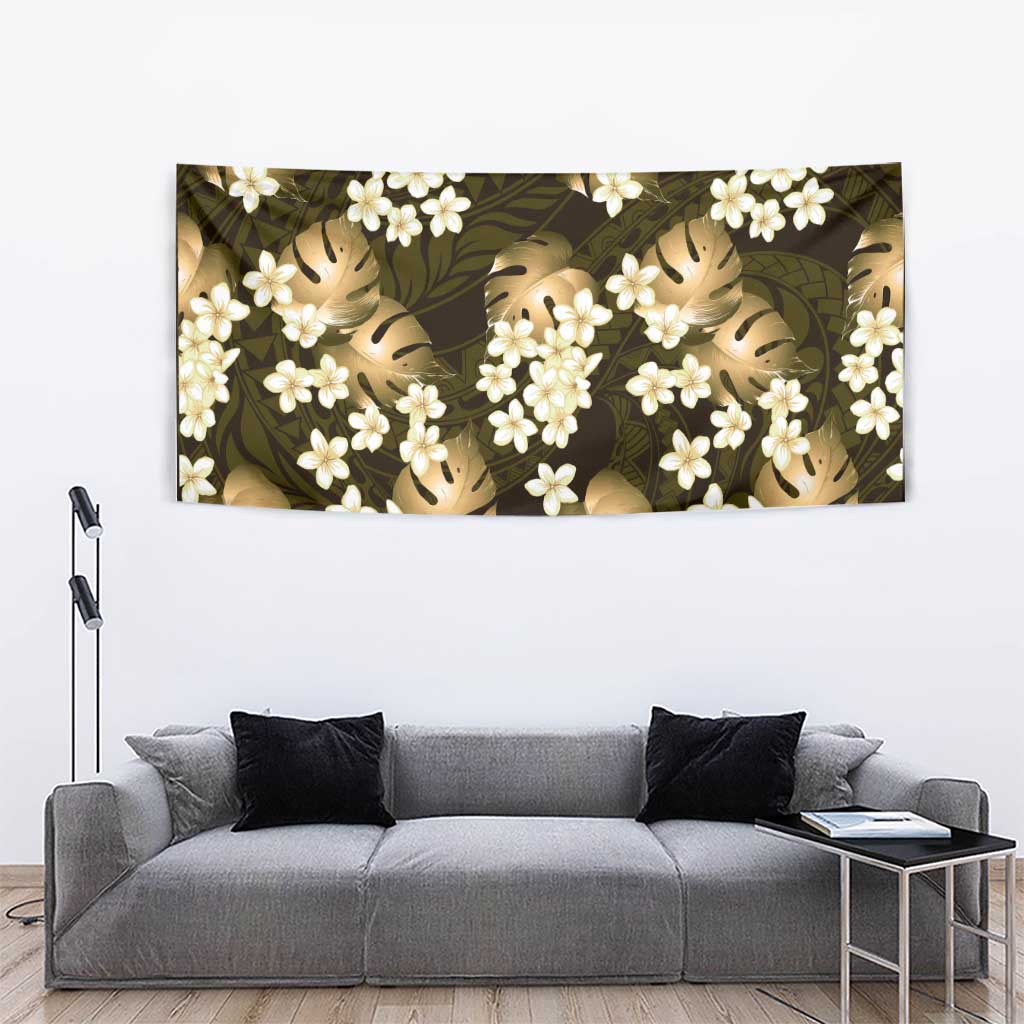 Gold Tropical Hawaii Tapestry Seamless Monstera Plumeria Hawaiian Pattern - Polynesian Pride