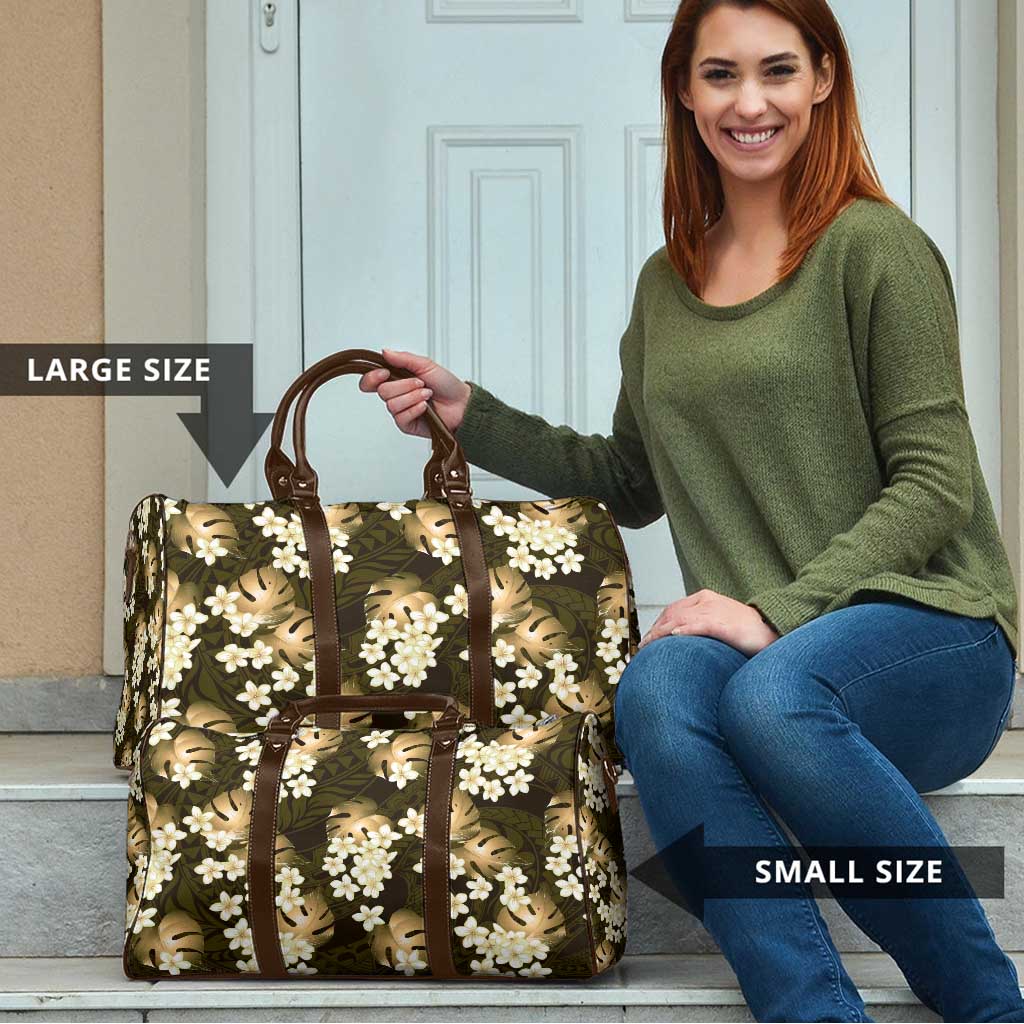 Gold Tropical Hawaii Travel Bag Seamless Monstera Plumeria Hawaiian Pattern - Polynesian Pride