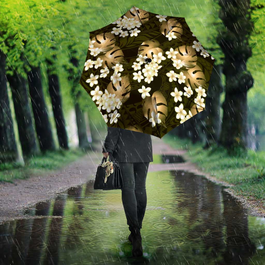 Gold Tropical Hawaii Umbrella Seamless Monstera Plumeria Hawaiian Pattern - Polynesian Pride