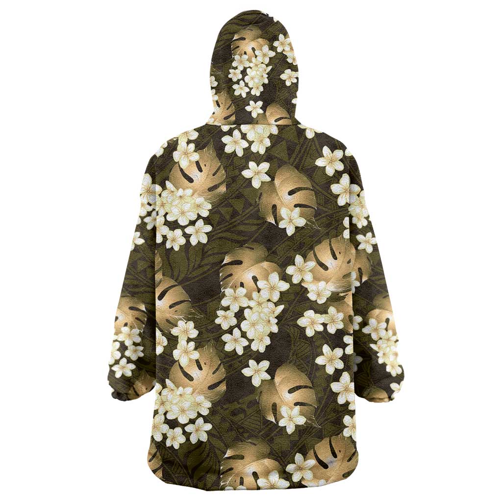 Gold Tropical Hawaii Wearable Blanket Hoodie Seamless Monstera Plumeria Hawaiian Pattern - Polynesian Pride