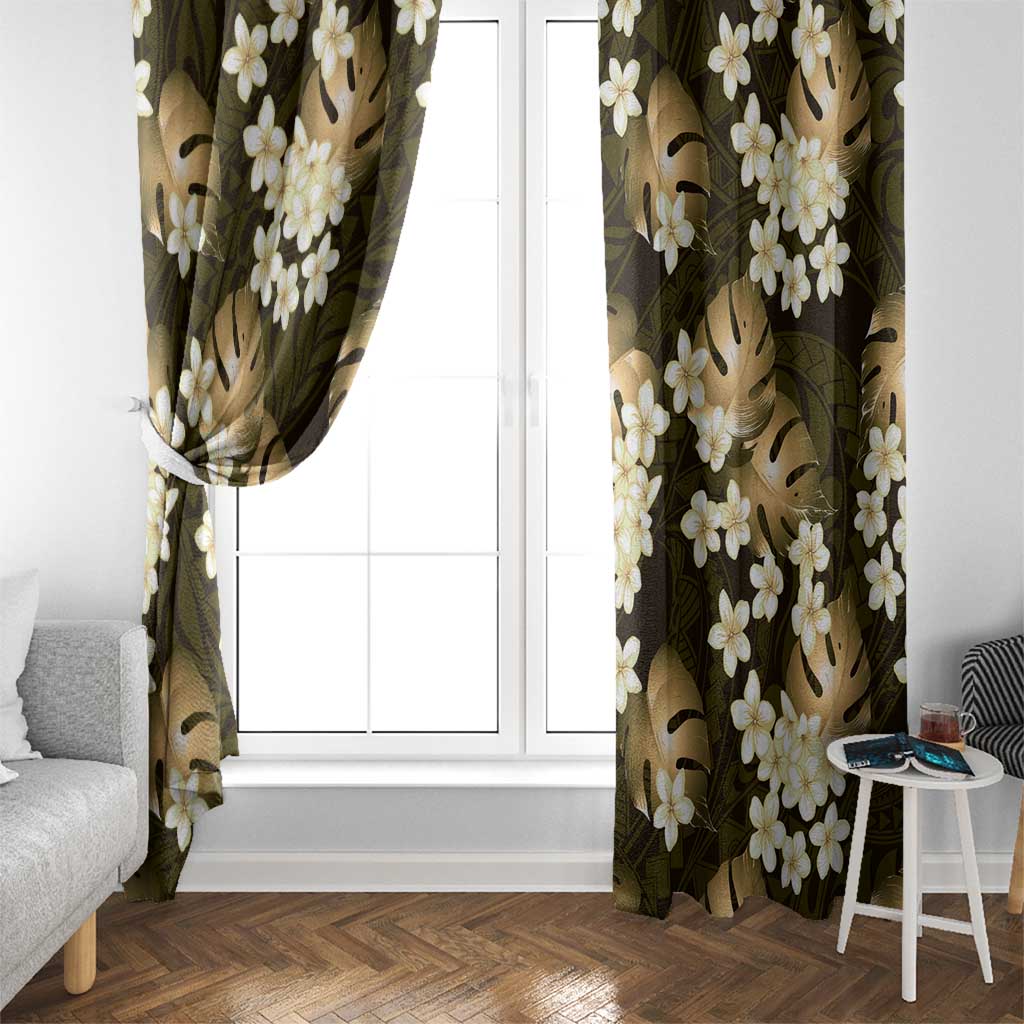 Gold Tropical Hawaii Window Curtain Seamless Monstera Plumeria Hawaiian Pattern - Polynesian Pride