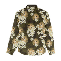 Gold Tropical Hawaii Women Casual Shirt Seamless Monstera Plumeria Hawaiian Pattern - Polynesian Pride