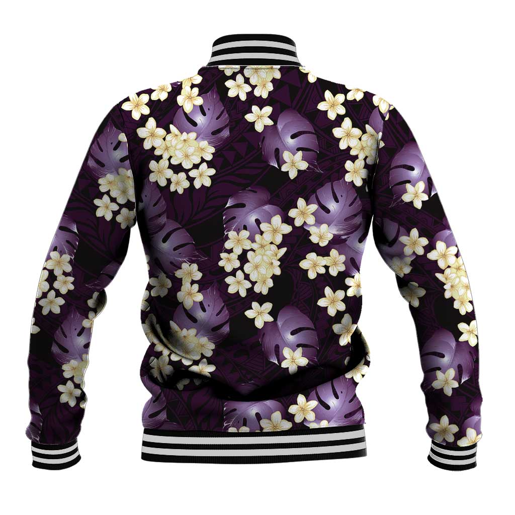 Purple Tropical Hawaii Baseball Jacket Seamless Monstera Plumeria Hawaiian Pattern - Polynesian Pride