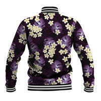 Purple Tropical Hawaii Baseball Jacket Seamless Monstera Plumeria Hawaiian Pattern - Polynesian Pride