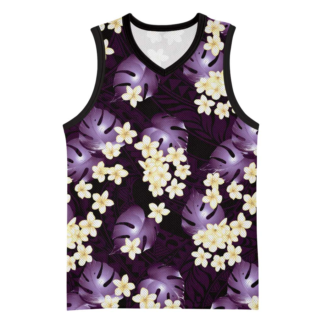 Purple Tropical Hawaii Basketball Jersey Seamless Monstera Plumeria Hawaiian Pattern - Polynesian Pride