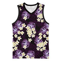 Purple Tropical Hawaii Basketball Jersey Seamless Monstera Plumeria Hawaiian Pattern - Polynesian Pride