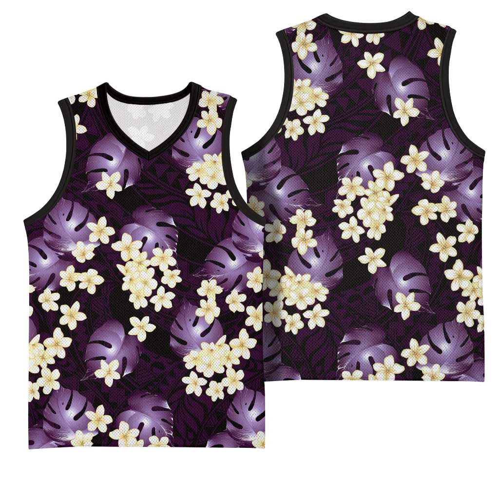 Purple Tropical Hawaii Basketball Jersey Seamless Monstera Plumeria Hawaiian Pattern - Polynesian Pride