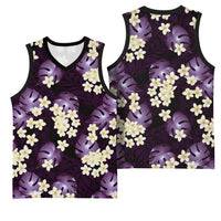 Purple Tropical Hawaii Basketball Jersey Seamless Monstera Plumeria Hawaiian Pattern - Polynesian Pride