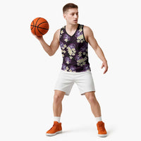 Purple Tropical Hawaii Basketball Jersey Seamless Monstera Plumeria Hawaiian Pattern - Polynesian Pride