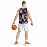 Purple Tropical Hawaii Basketball Jersey Seamless Monstera Plumeria Hawaiian Pattern - Polynesian Pride