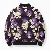 Purple Tropical Hawaii Bomber Puffer Jacket Seamless Monstera Plumeria Hawaiian Pattern - Polynesian Pride