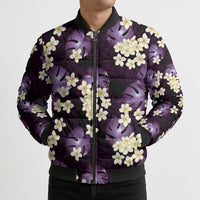 Purple Tropical Hawaii Bomber Puffer Jacket Seamless Monstera Plumeria Hawaiian Pattern - Polynesian Pride
