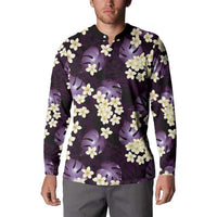 Purple Tropical Hawaii Button Sweatshirt Seamless Monstera Plumeria Hawaiian Pattern - Polynesian Pride