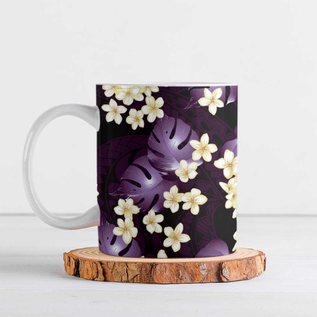 Purple Tropical Hawaii Ceramic Mug Seamless Monstera Plumeria Hawaiian Pattern - Polynesian Pride