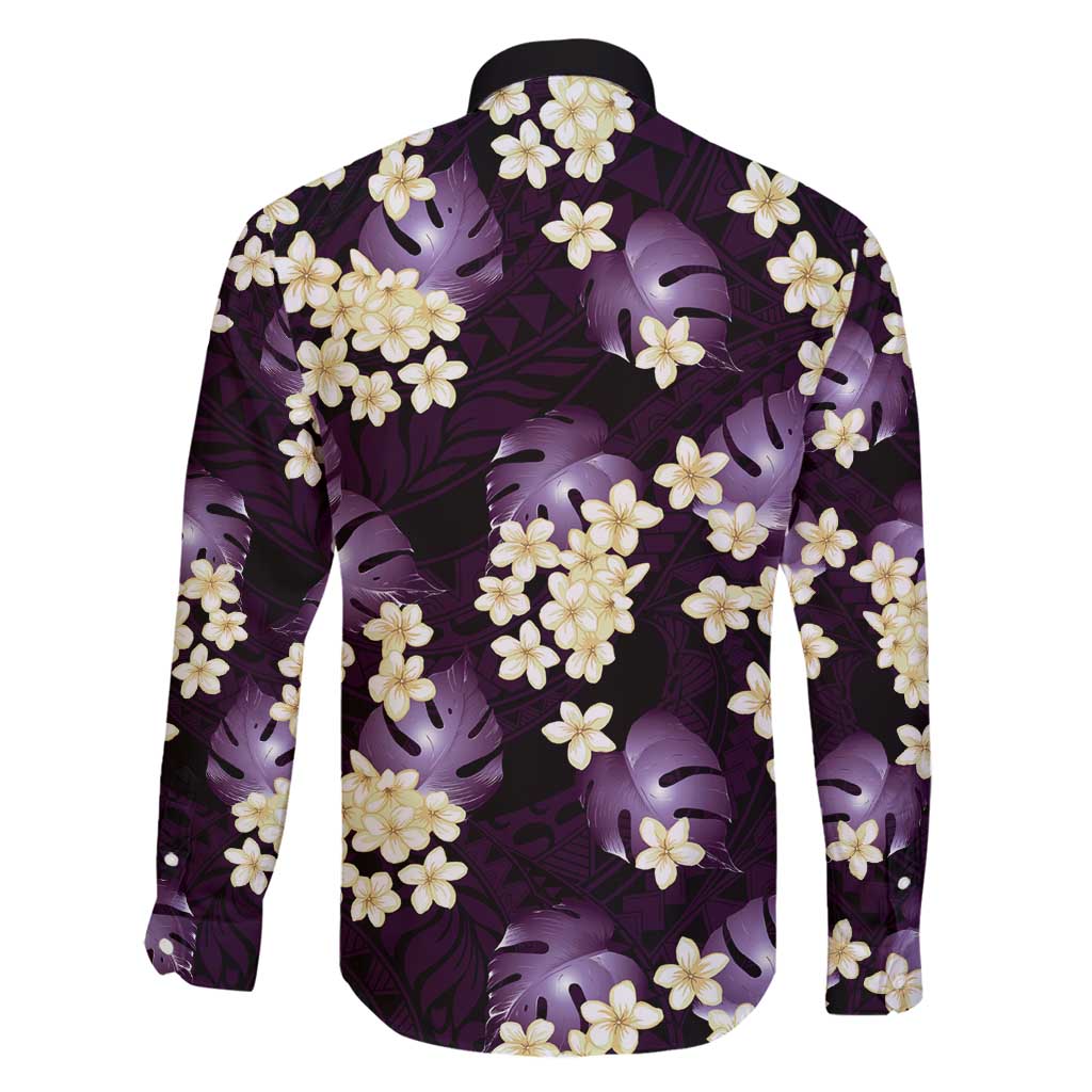 Purple Tropical Hawaii Family Matching Long Sleeve Bodycon Dress and Hawaiian Shirt Seamless Monstera Plumeria Hawaiian Pattern LT14 - Polynesian Pride
