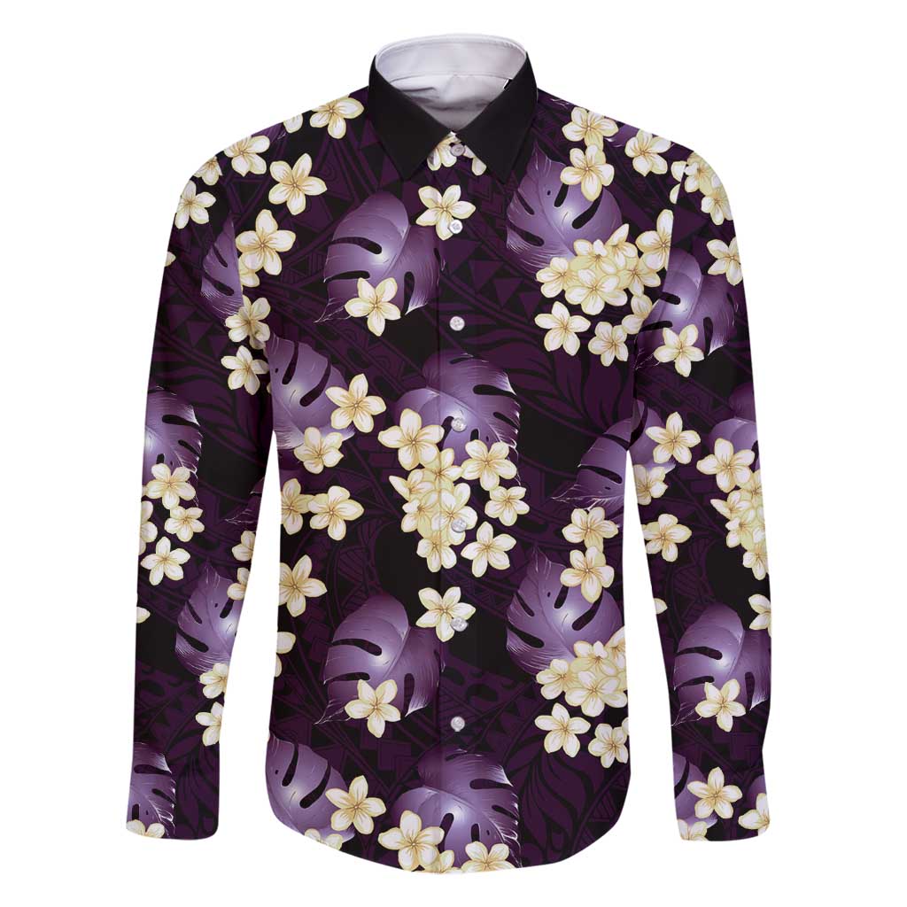Purple Tropical Hawaii Family Matching Mermaid Dress and Hawaiian Shirt Seamless Monstera Plumeria Hawaiian Pattern LT14 Dad's Shirt - Long Sleeve Purple - Polynesian Pride