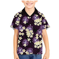 Purple Tropical Hawaii Family Matching Mermaid Dress and Hawaiian Shirt Seamless Monstera Plumeria Hawaiian Pattern LT14 Son's Shirt Purple - Polynesian Pride