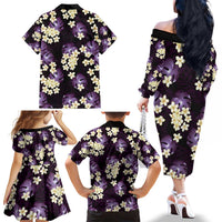 Purple Tropical Hawaii Family Matching Off The Shoulder Long Sleeve Dress and Hawaiian Shirt Seamless Monstera Plumeria Hawaiian Pattern LT14 - Polynesian Pride