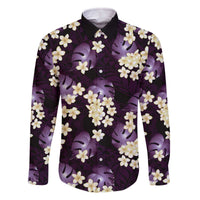 Purple Tropical Hawaii Family Matching Off The Shoulder Long Sleeve Dress and Hawaiian Shirt Seamless Monstera Plumeria Hawaiian Pattern LT14 Dad's Shirt - Long Sleeve Purple - Polynesian Pride