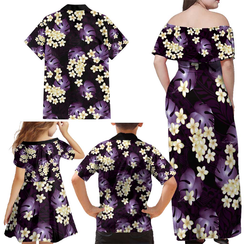 Purple Tropical Hawaii Family Matching Off Shoulder Maxi Dress and Hawaiian Shirt Seamless Monstera Plumeria Hawaiian Pattern LT14 - Polynesian Pride