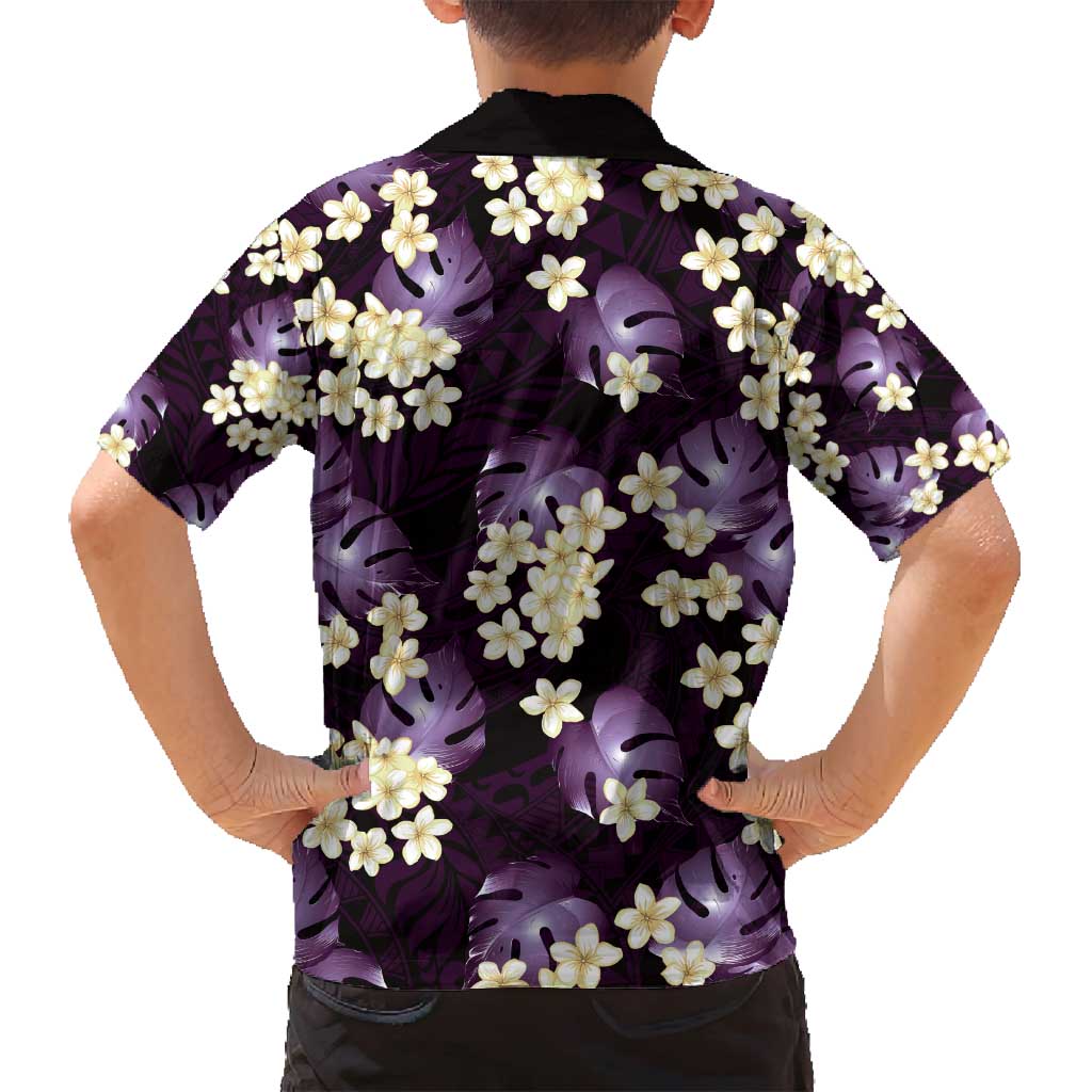 Purple Tropical Hawaii Family Matching Off Shoulder Short Dress and Hawaiian Shirt Seamless Monstera Plumeria Hawaiian Pattern LT14 - Polynesian Pride