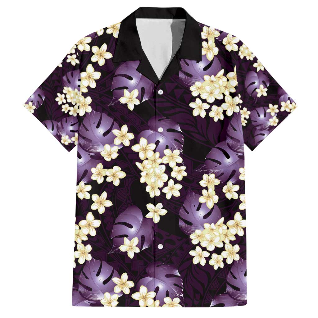 Purple Tropical Hawaii Family Matching Puletasi and Hawaiian Shirt Seamless Monstera Plumeria Hawaiian Pattern LT14 Dad's Shirt - Short Sleeve Purple - Polynesian Pride