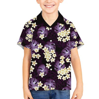 Purple Tropical Hawaii Family Matching Puletasi and Hawaiian Shirt Seamless Monstera Plumeria Hawaiian Pattern LT14 Son's Shirt Purple - Polynesian Pride