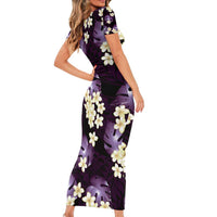 Purple Tropical Hawaii Family Matching Short Sleeve Bodycon Dress and Hawaiian Shirt Seamless Monstera Plumeria Hawaiian Pattern LT14 - Polynesian Pride