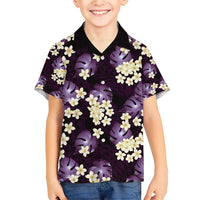 Purple Tropical Hawaii Family Matching Short Sleeve Bodycon Dress and Hawaiian Shirt Seamless Monstera Plumeria Hawaiian Pattern LT14 Son's Shirt Purple - Polynesian Pride