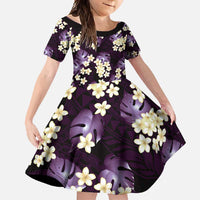 Purple Tropical Hawaii Family Matching Summer Maxi Dress and Hawaiian Shirt Seamless Monstera Plumeria Hawaiian Pattern LT14 Daughter's Dress Purple - Polynesian Pride