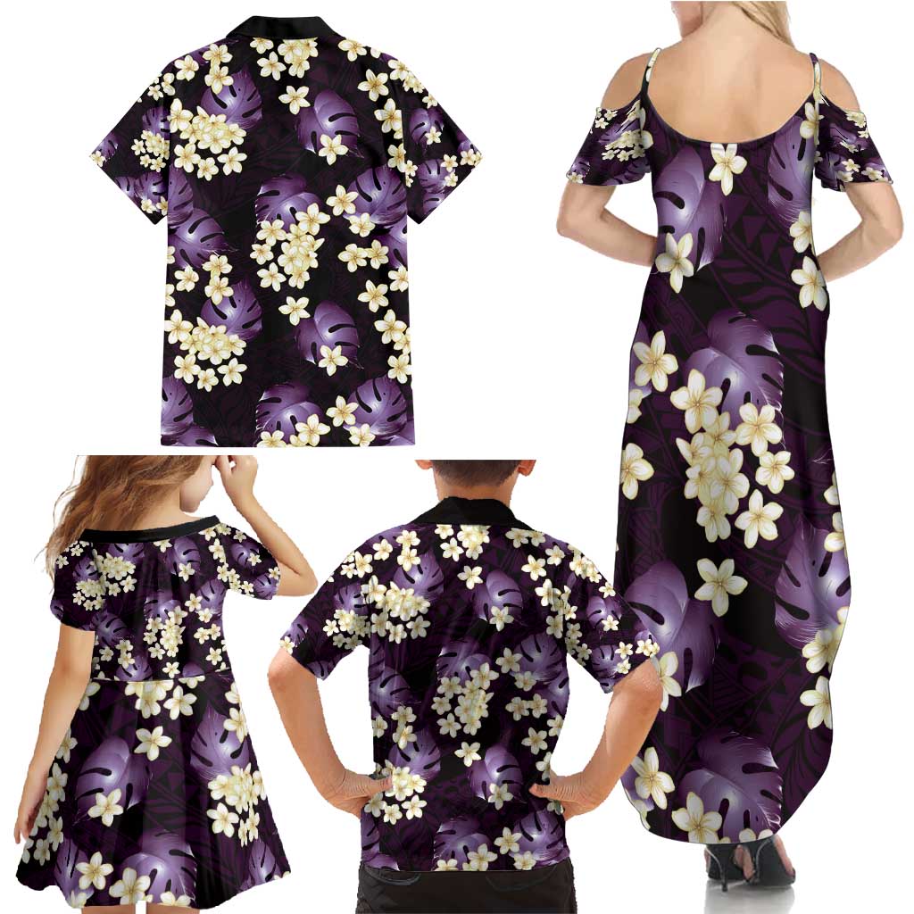 Purple Tropical Hawaii Family Matching Summer Maxi Dress and Hawaiian Shirt Seamless Monstera Plumeria Hawaiian Pattern LT14 - Polynesian Pride
