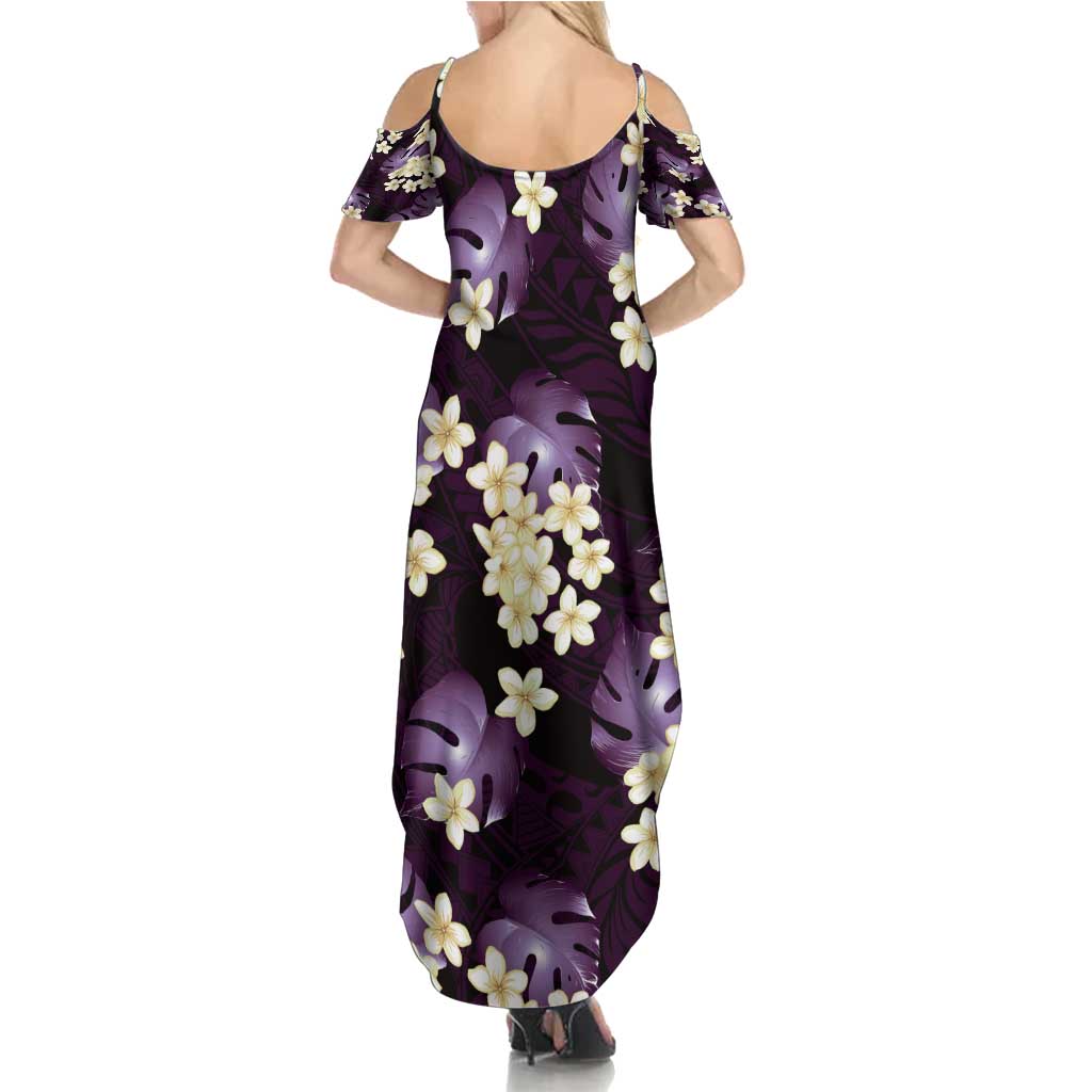 Purple Tropical Hawaii Family Matching Summer Maxi Dress and Hawaiian Shirt Seamless Monstera Plumeria Hawaiian Pattern LT14 - Polynesian Pride