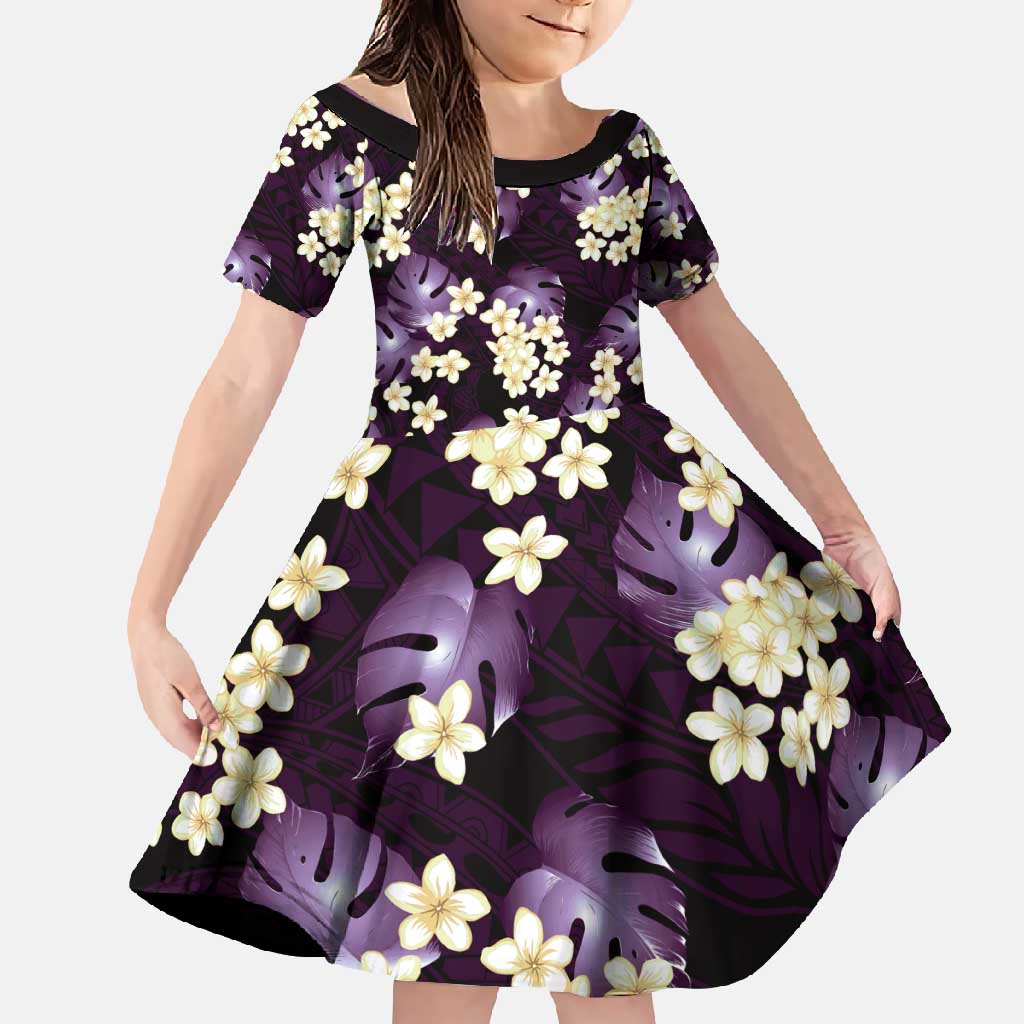 Purple Tropical Hawaii Family Matching Tank Maxi Dress and Hawaiian Shirt Seamless Monstera Plumeria Hawaiian Pattern LT14 Daughter's Dress Purple - Polynesian Pride