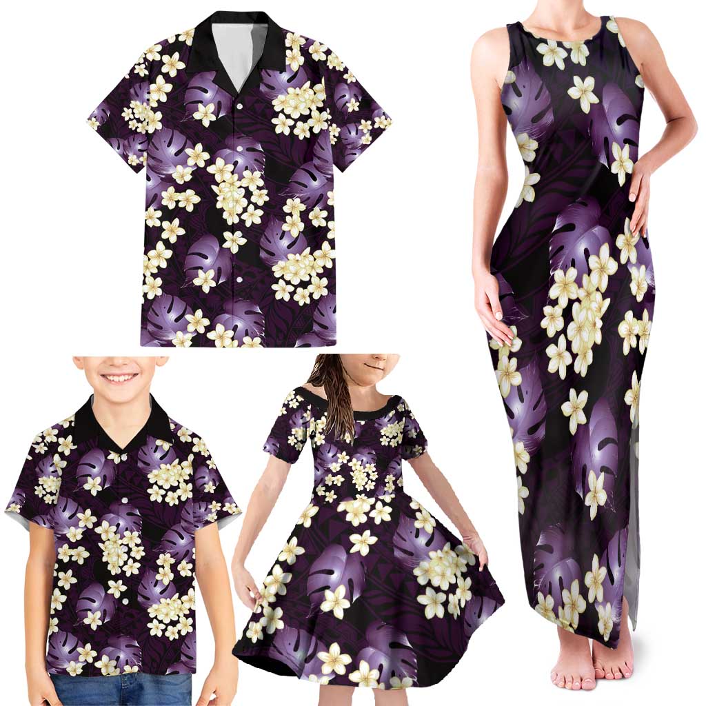 Purple Tropical Hawaii Family Matching Tank Maxi Dress and Hawaiian Shirt Seamless Monstera Plumeria Hawaiian Pattern LT14 - Polynesian Pride