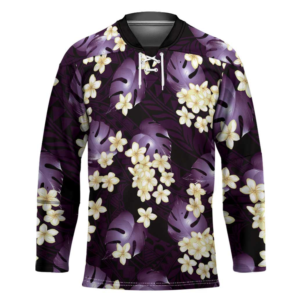 Purple Tropical Hawaii Hockey Jersey Seamless Monstera Plumeria Hawaiian Pattern - Polynesian Pride