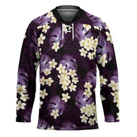 Purple Tropical Hawaii Hockey Jersey Seamless Monstera Plumeria Hawaiian Pattern - Polynesian Pride