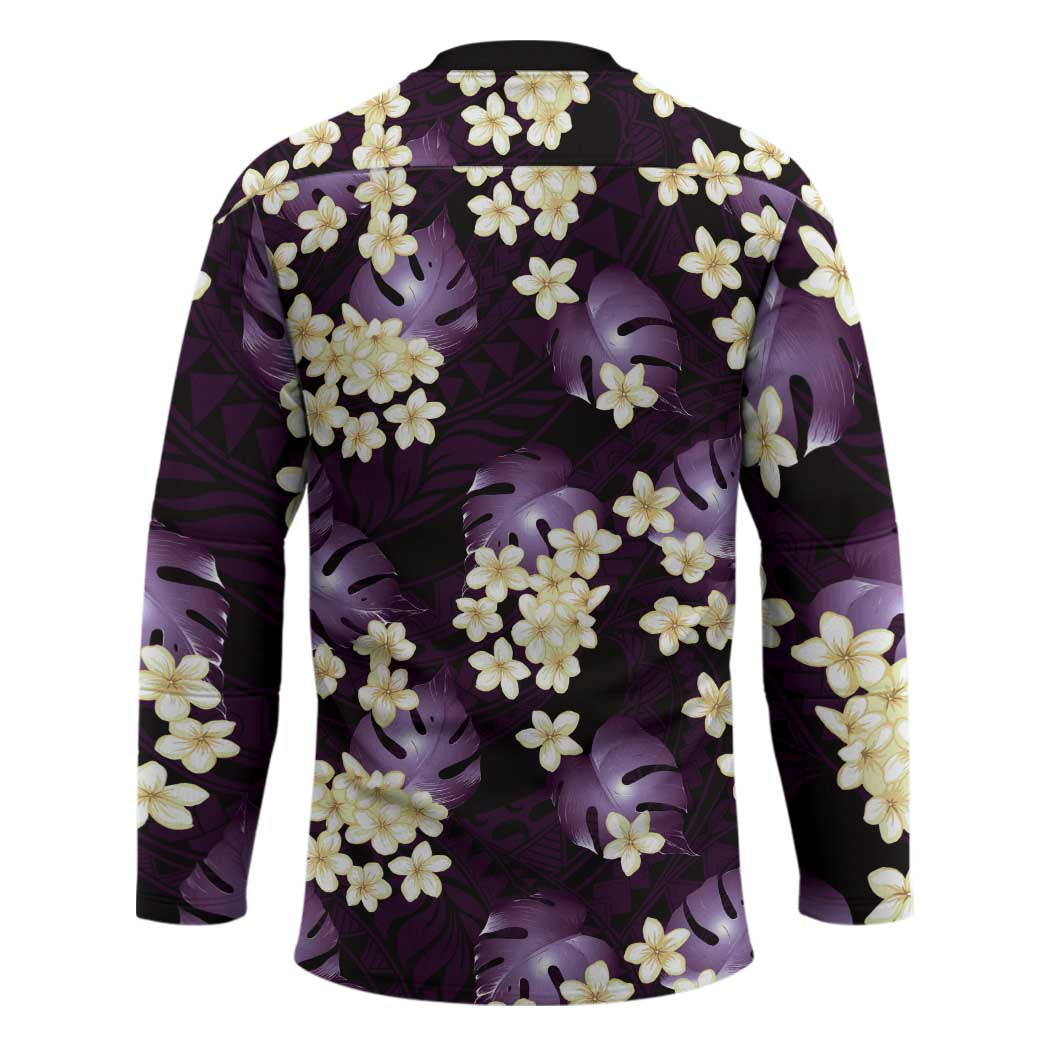Purple Tropical Hawaii Hockey Jersey Seamless Monstera Plumeria Hawaiian Pattern - Polynesian Pride