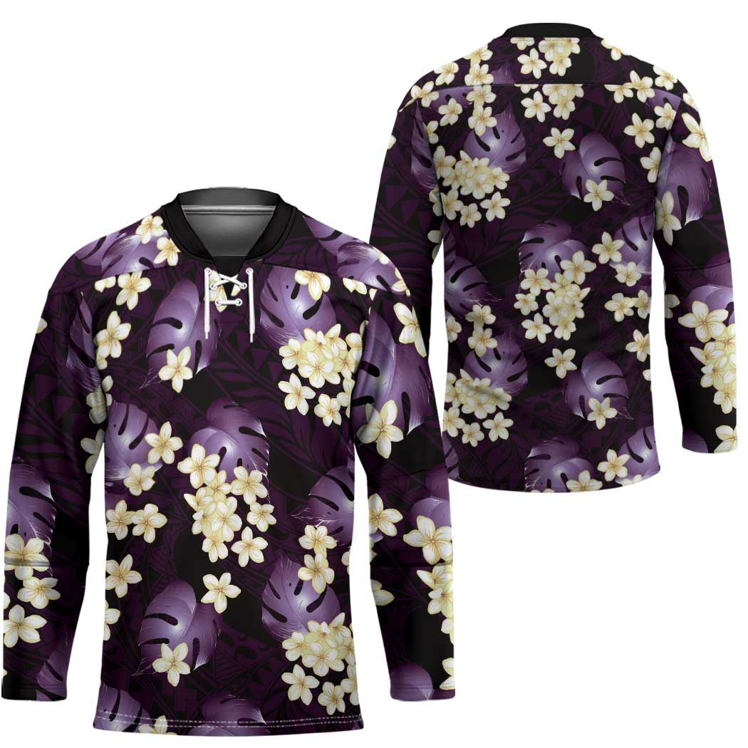 Purple Tropical Hawaii Hockey Jersey Seamless Monstera Plumeria Hawaiian Pattern - Polynesian Pride
