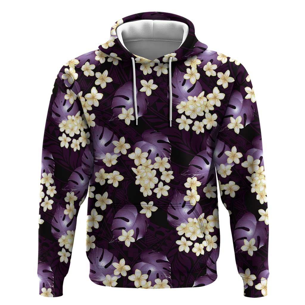 Purple Tropical Hawaii Hoodie Seamless Monstera Plumeria Hawaiian Pattern - Polynesian Pride
